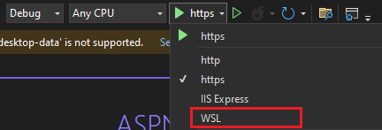 WSL launch profile in the launch profile list