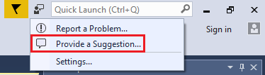 Ange en förslagsmeny i Visual Studio