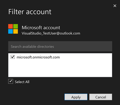 Välj konto att filtrera.