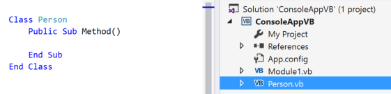 Skärmbild av infogat resultat Visual Basic.