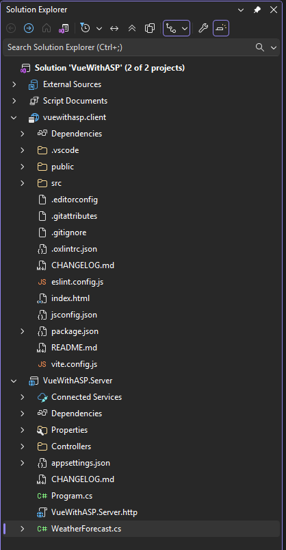 Skärmbild som visar Solution Explorer.
