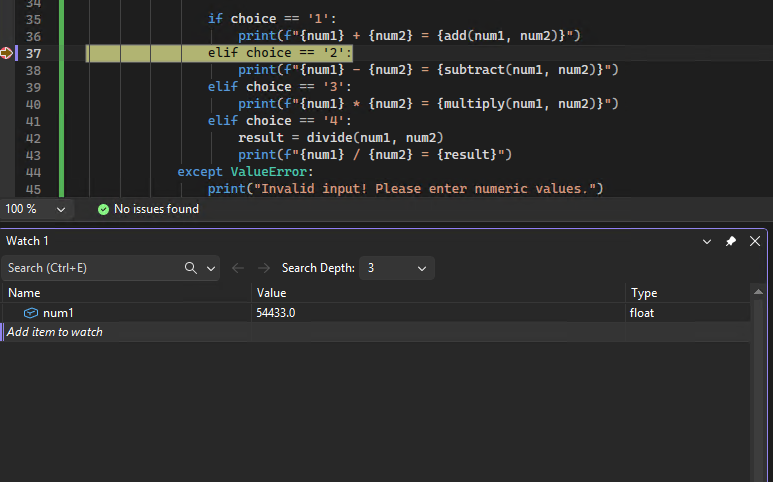 Skärmbild som visar felsökning av utdata för ett Python-enhetstest i Visual Studio.