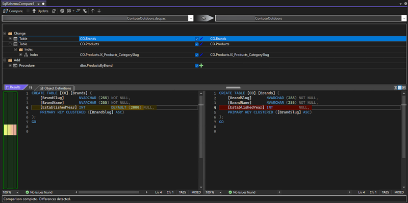 Jämförelse av scheman i SDK-stil SQL Server Data Tools