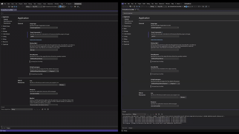 Video demonstration som jämför F5-starttider mellan Visual Studio 2026 med .NET 10 och Visual Studio 2022 med .NET 9, vilket visar betydande prestandaförbättringar