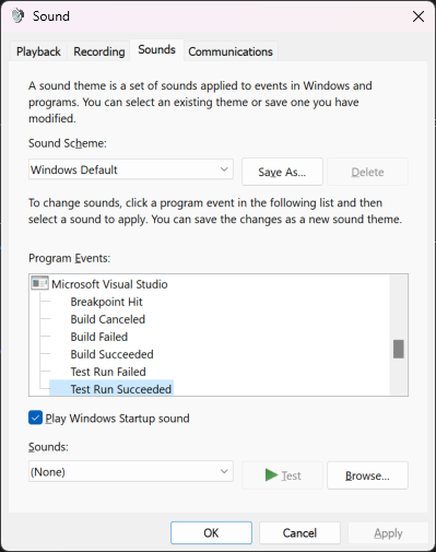 Skärmbild av dialogrutan Windows 11 Sound.