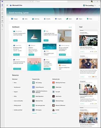 Image of the Viva Connections landing experience in the desktop app.