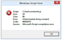 dialogrutan med javascript-syntaxfel.