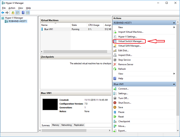 Screencap showing the location of the Hyper-V Virtual Switch Manager dialog