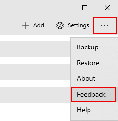 A screenshot showing the ellipsis button highlighted in red. A drop-down menu has opened beneath the button, and the "Feedback" option is also highlighted in red.