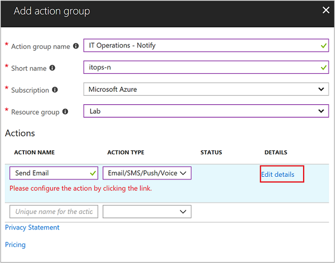 Skapa ny åtgärdsgrupp