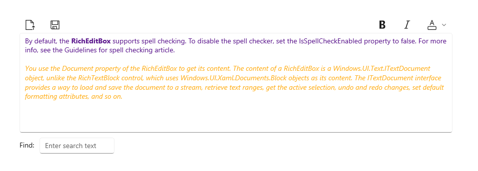 A rich text box with an open document