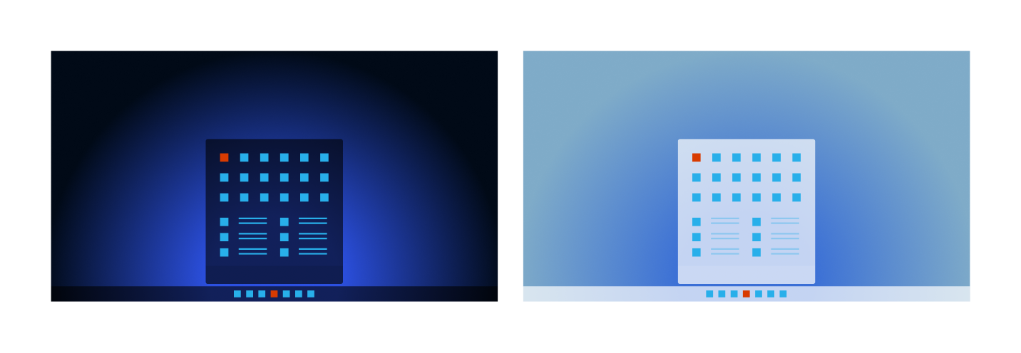A-diagram som visar en abstrakt bild av Windows 11 skrivbordet och startmenyn.