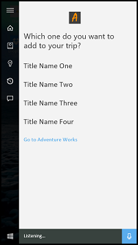 Screenshot of the Cortana canvas showing Title only
