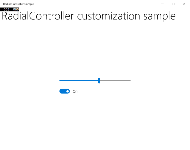 Skärmbild av Radial Controller-exempel med det vågräta skjutreglaget inställt i mitten.