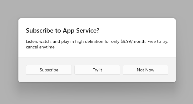 En dialogruta med tre knappar