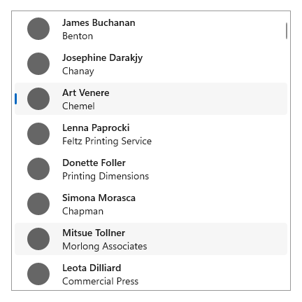 Listvy med enkelt markeringsläge