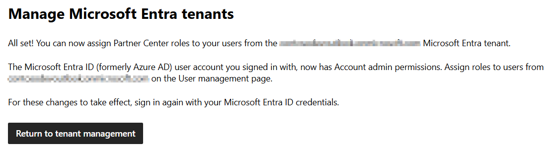 Skärmbild som visar en bekräftelse efter att associationen har slutförts.