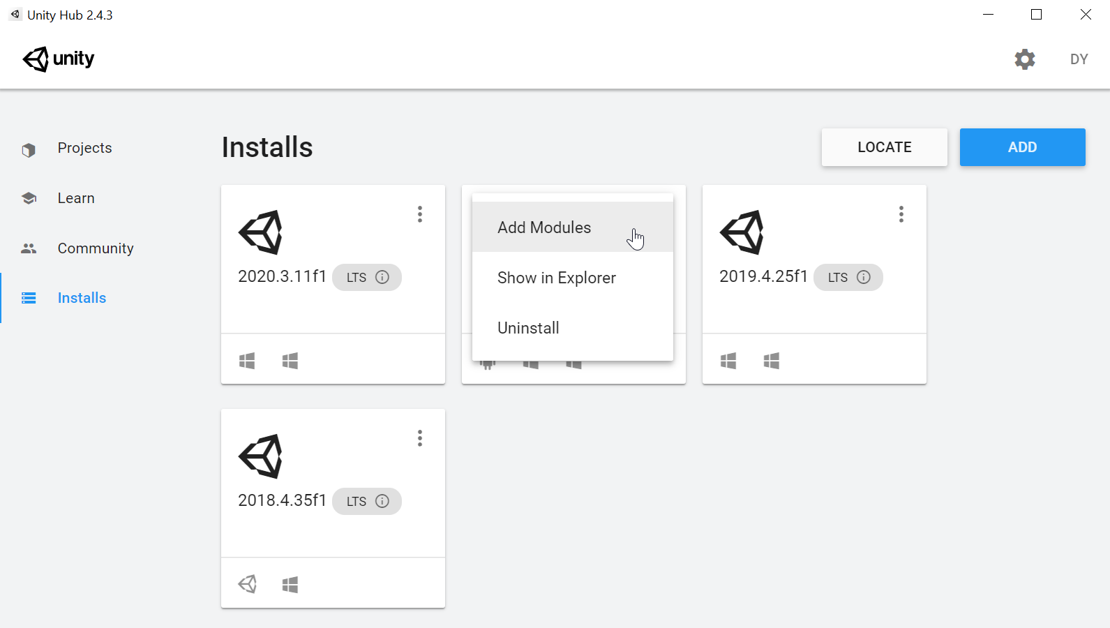 Supportalternativ för Unity Windows Build