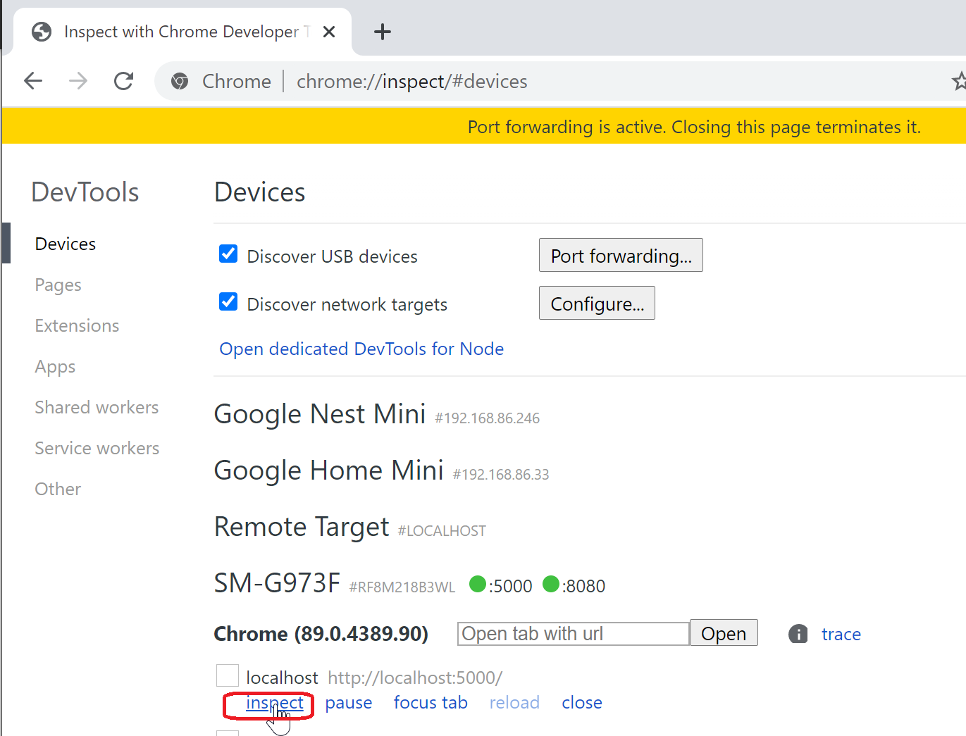 Chrome Inspect-fönstret