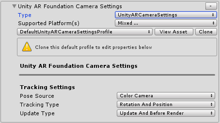 Konfiguration av inställningar för Unity AR-kamera