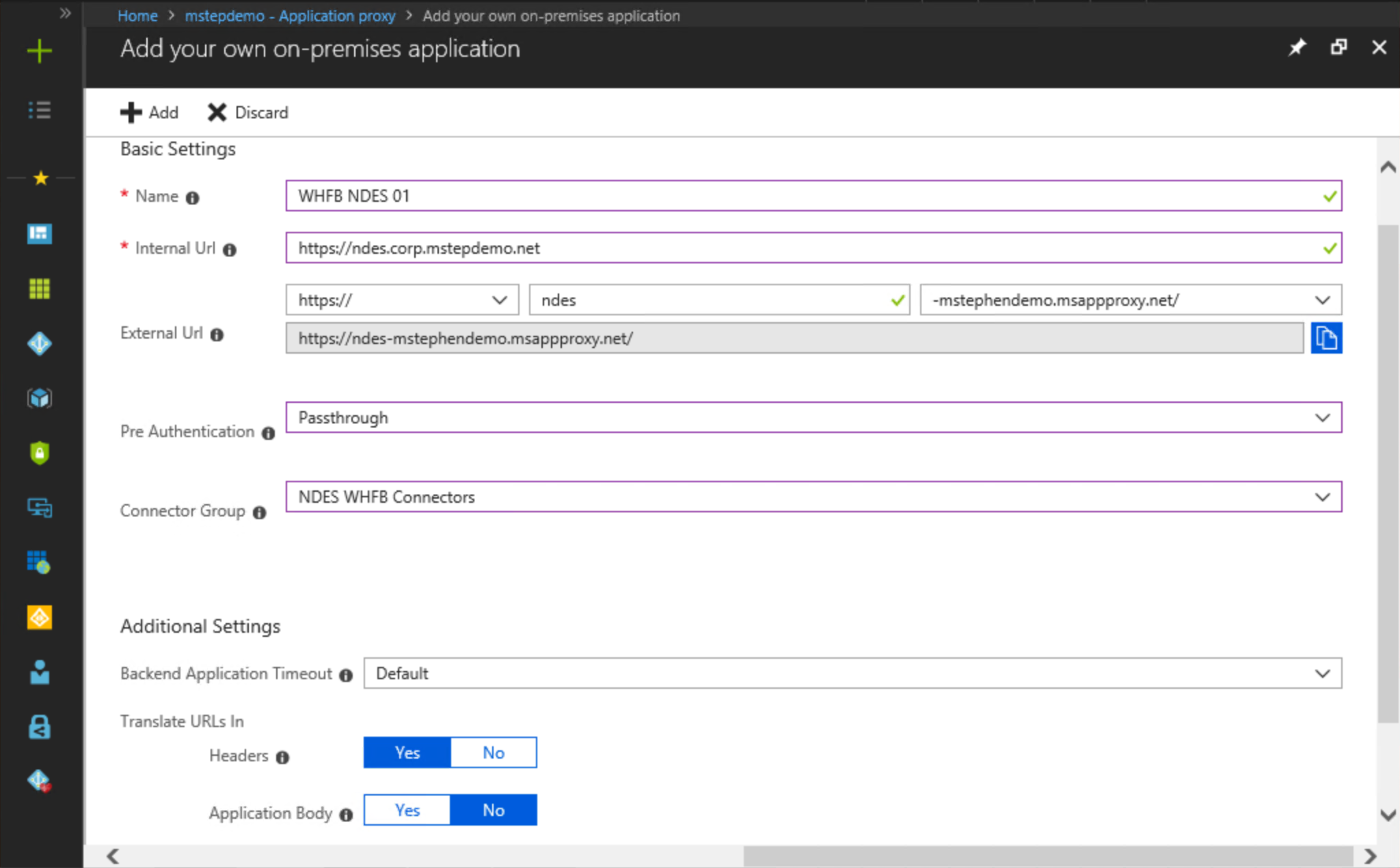 Azure NDES Application Proxy Configuration.