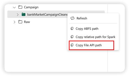 สกรีนช็อตที่แสดงตัวเลือกเมนูของเส้นทาง API คัดลอกไฟล์