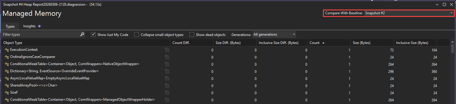 Screenshot of the Compare With list.