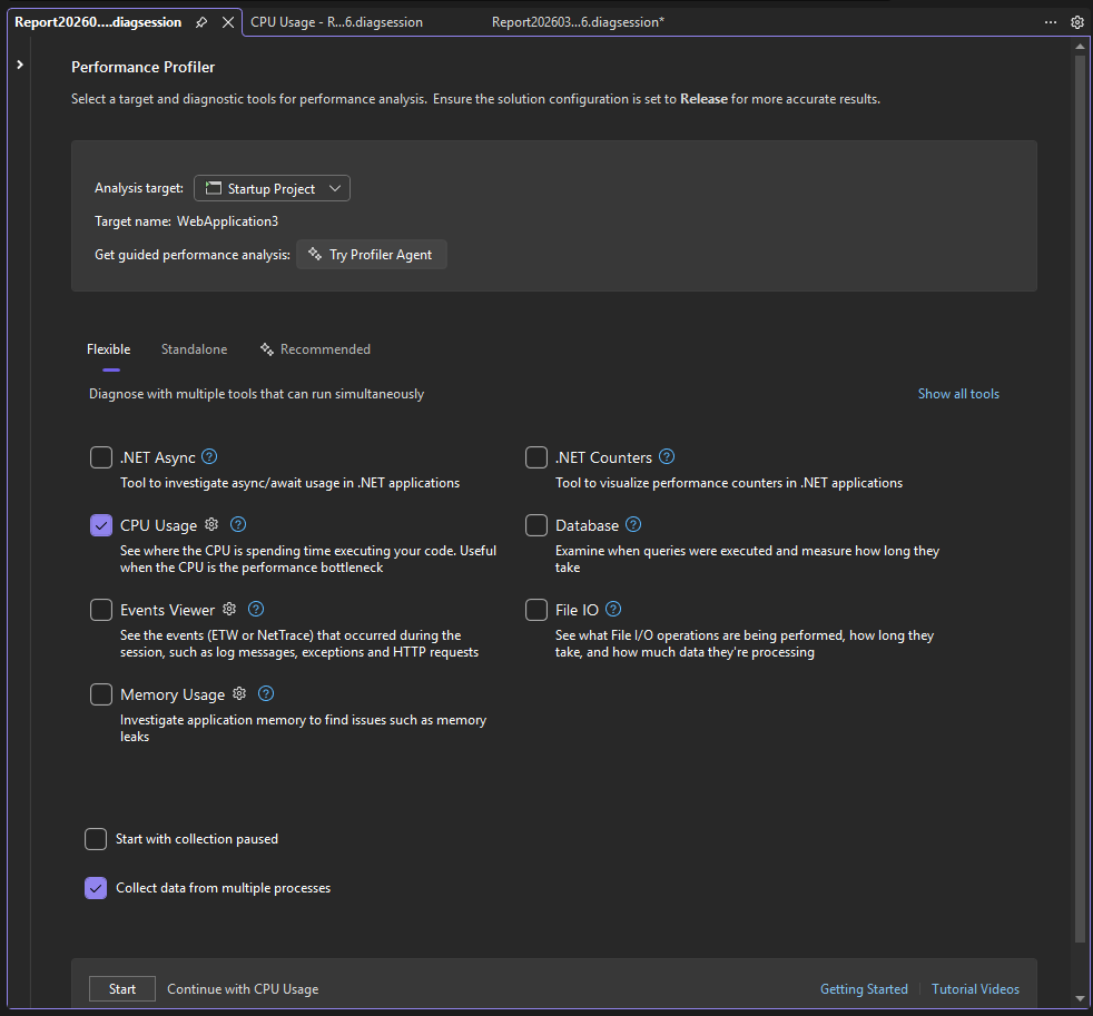 Screenshot that shows selecting multi-process data.