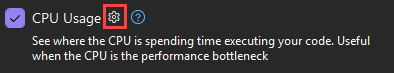 Settings icon for CPU Usage. Screenshot that shows the settings icon for CPU Usage.