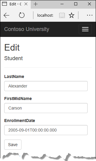 Screenshot of the Edit page for a Student.