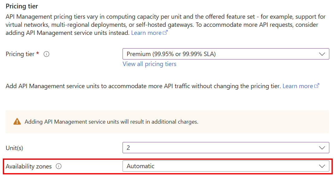 Screenshot of enabling zone redundancy for a Premium v2 instance in the portal.