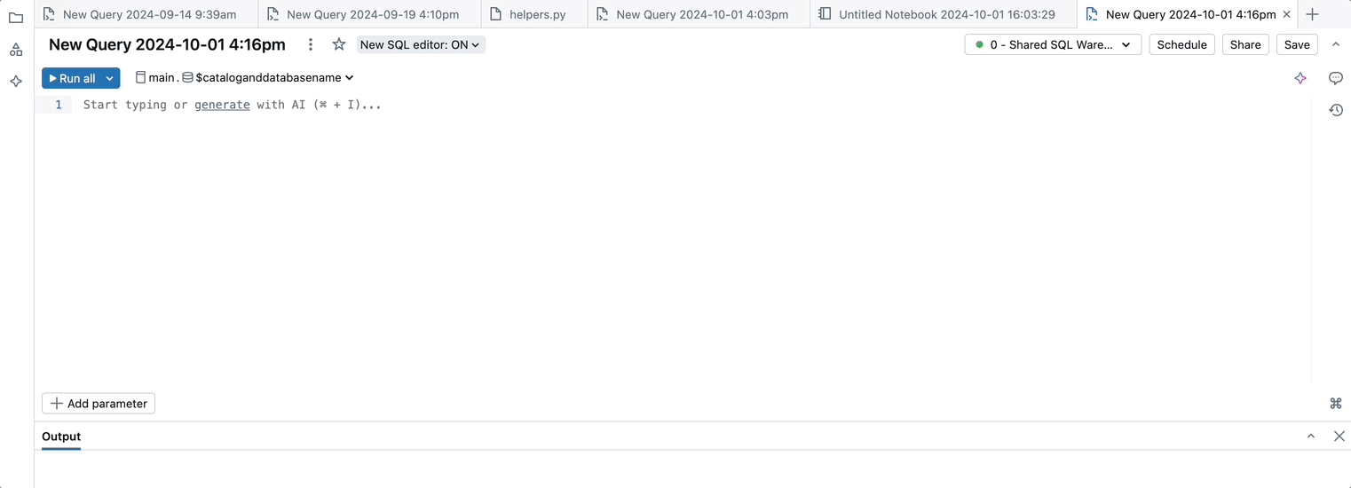 Switch between notebook and file tabs and create a new notebook.