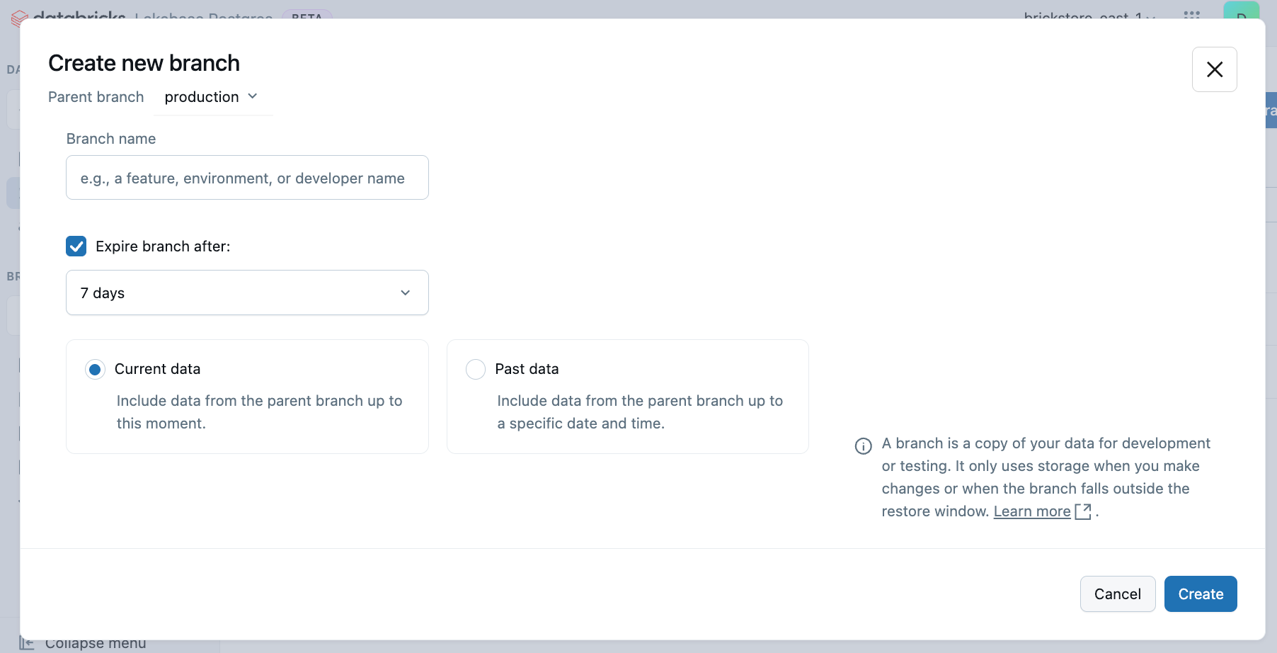Create branch dialog