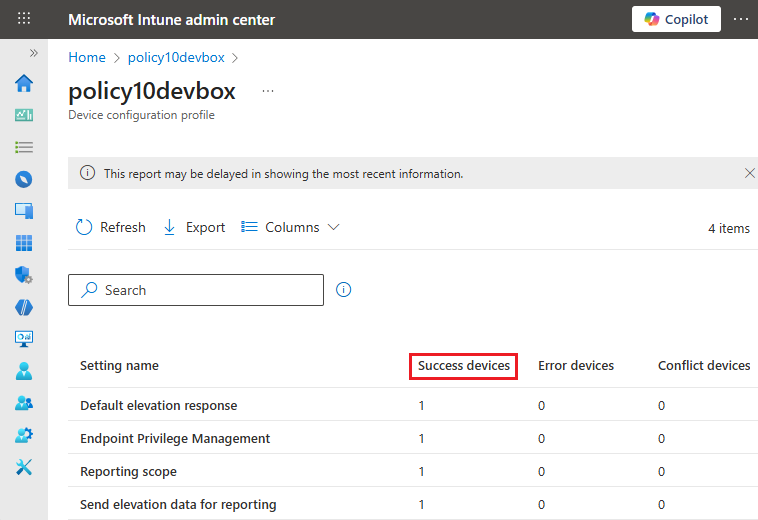 Screenshot that shows Profile Settings with Setting status highlighted.