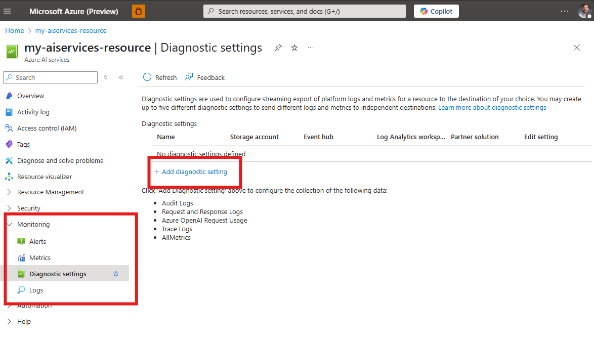 Screenshot showing how to configure diagnostic logging in a resource.png