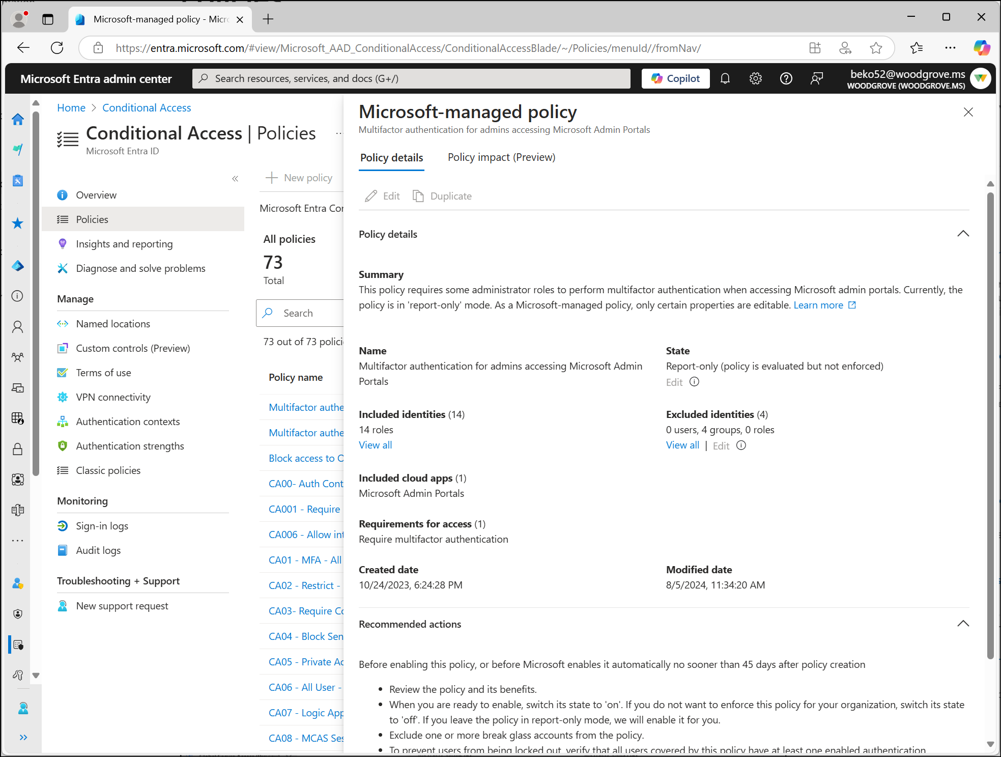 Screenshot of a Microsoft-managed Conditional Access policy in the Microsoft Entra admin center.