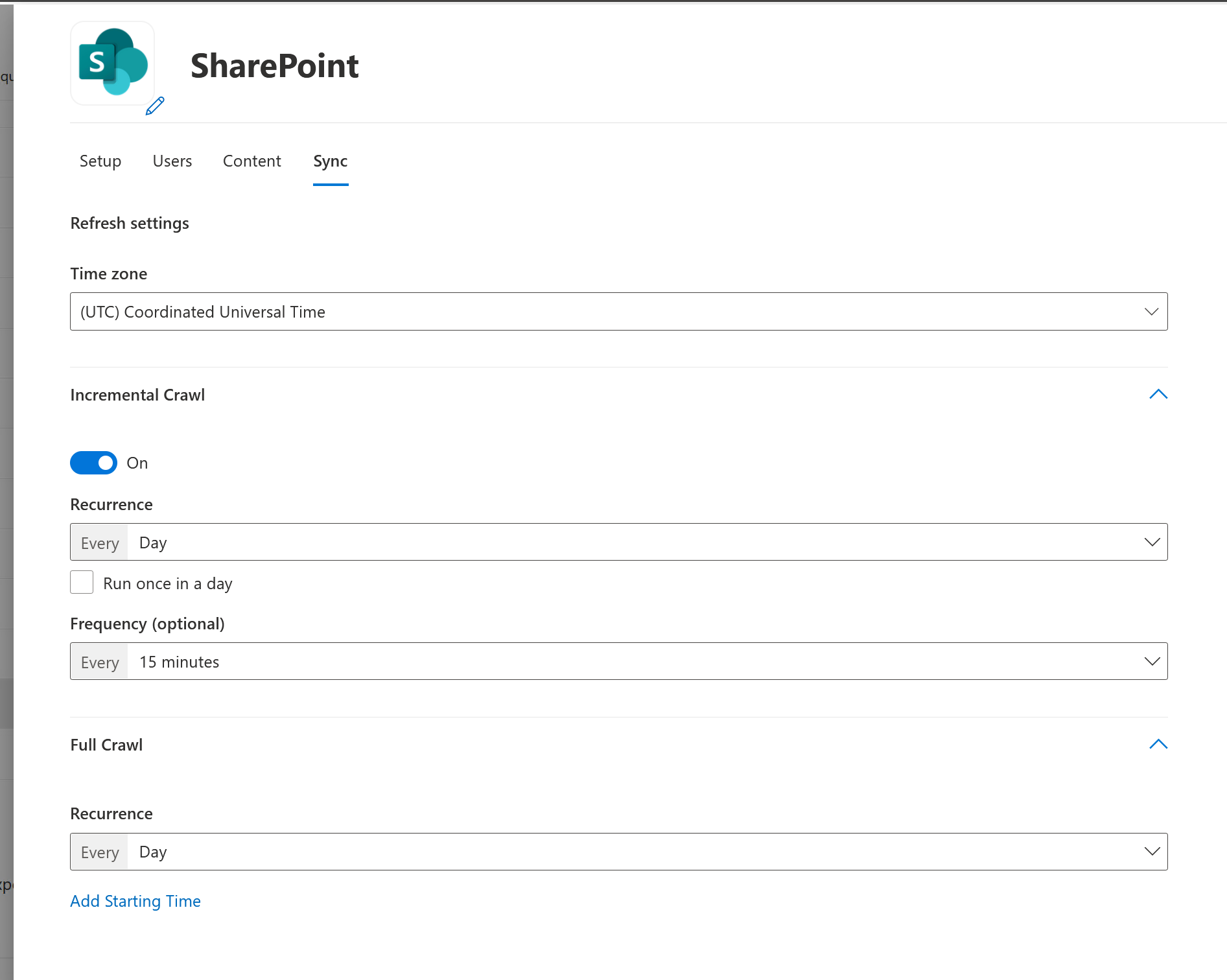Screenshot that shows crawl schedule.