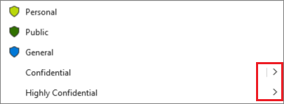 Screenshot that shows the parent label Confidential is configured for a default sublabel.