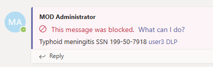 Screenshot of the blocked message notification in Teams.
