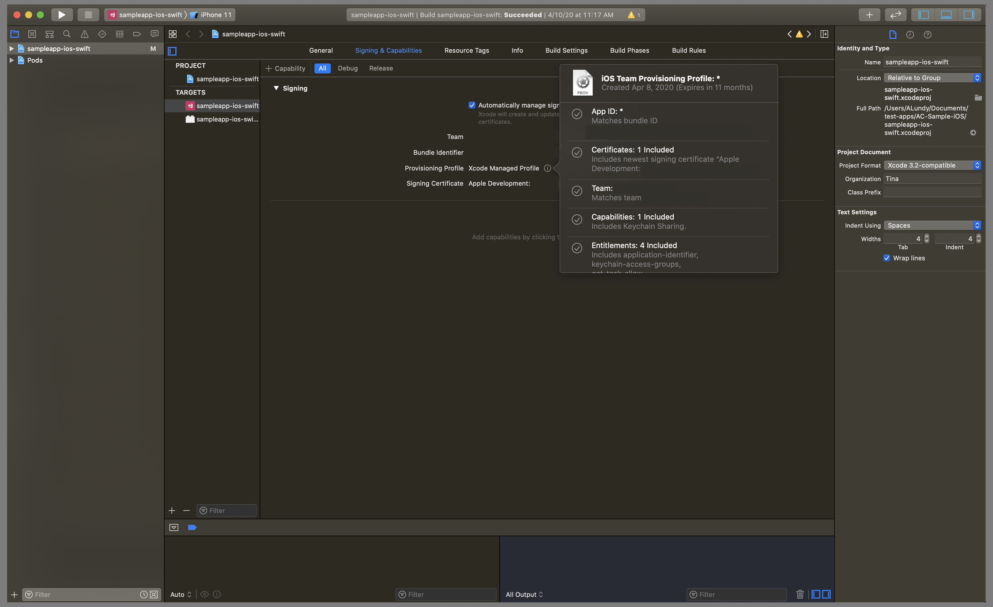 Xcode provisioning profile