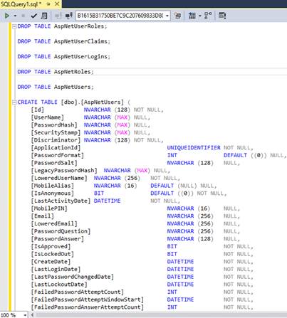 Screenshot of the query window to copy and paste the entire S Q L script.