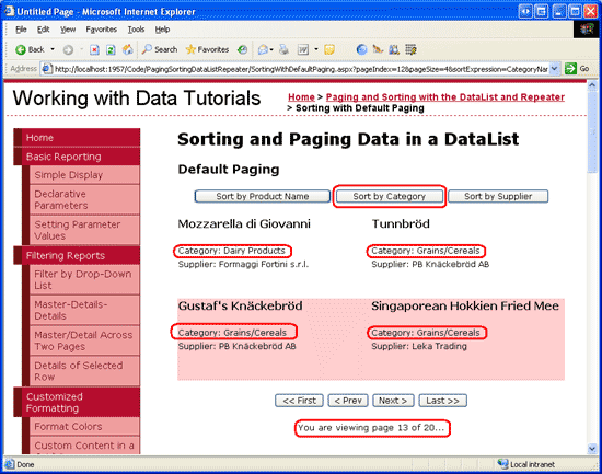 The Sort Expression is Remembered When Paging Through the Data