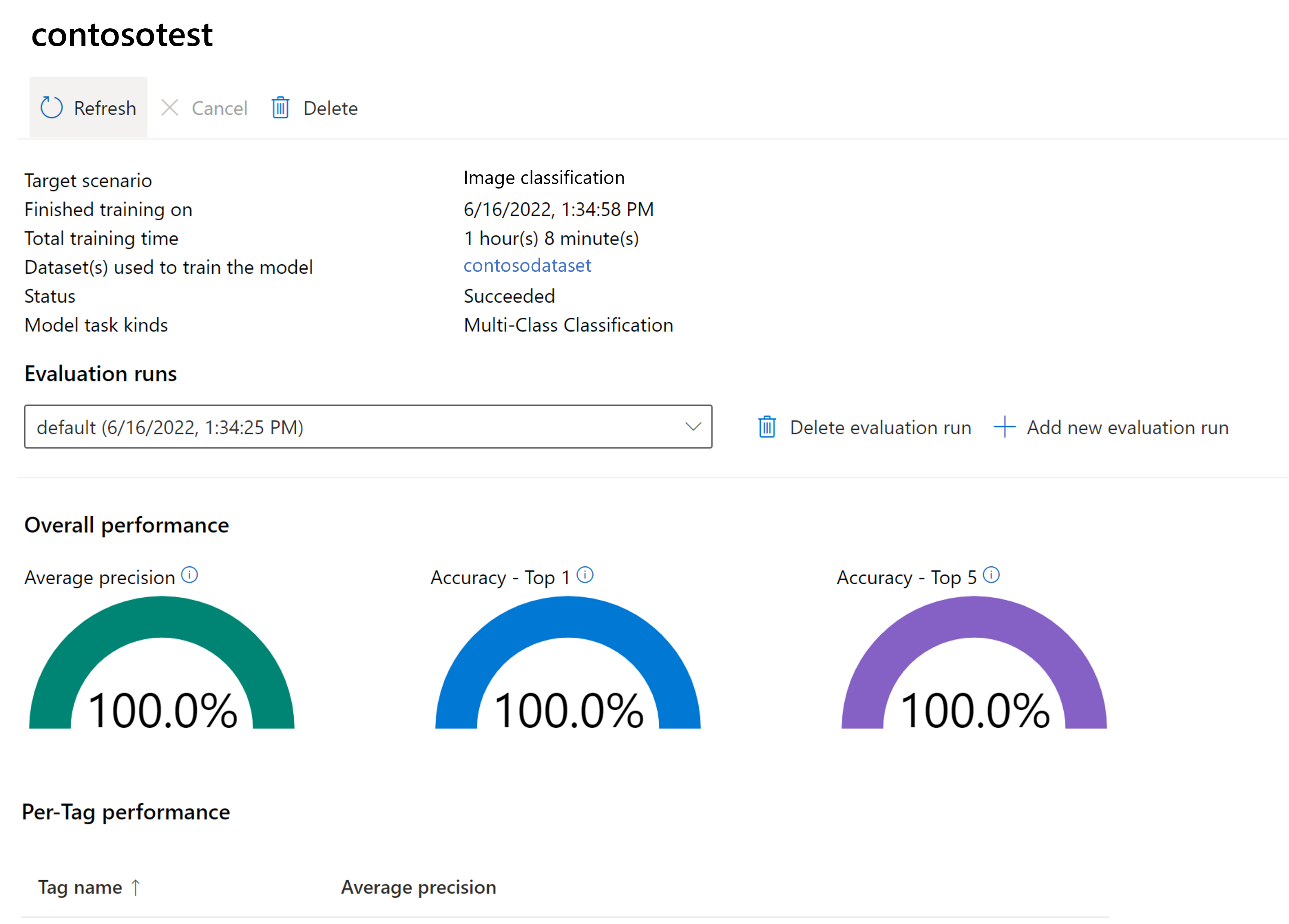 Screenshot of evaluation