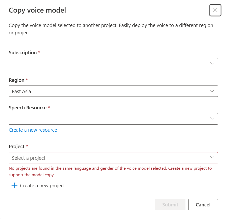 Screenshot of the copy voice model dialog.