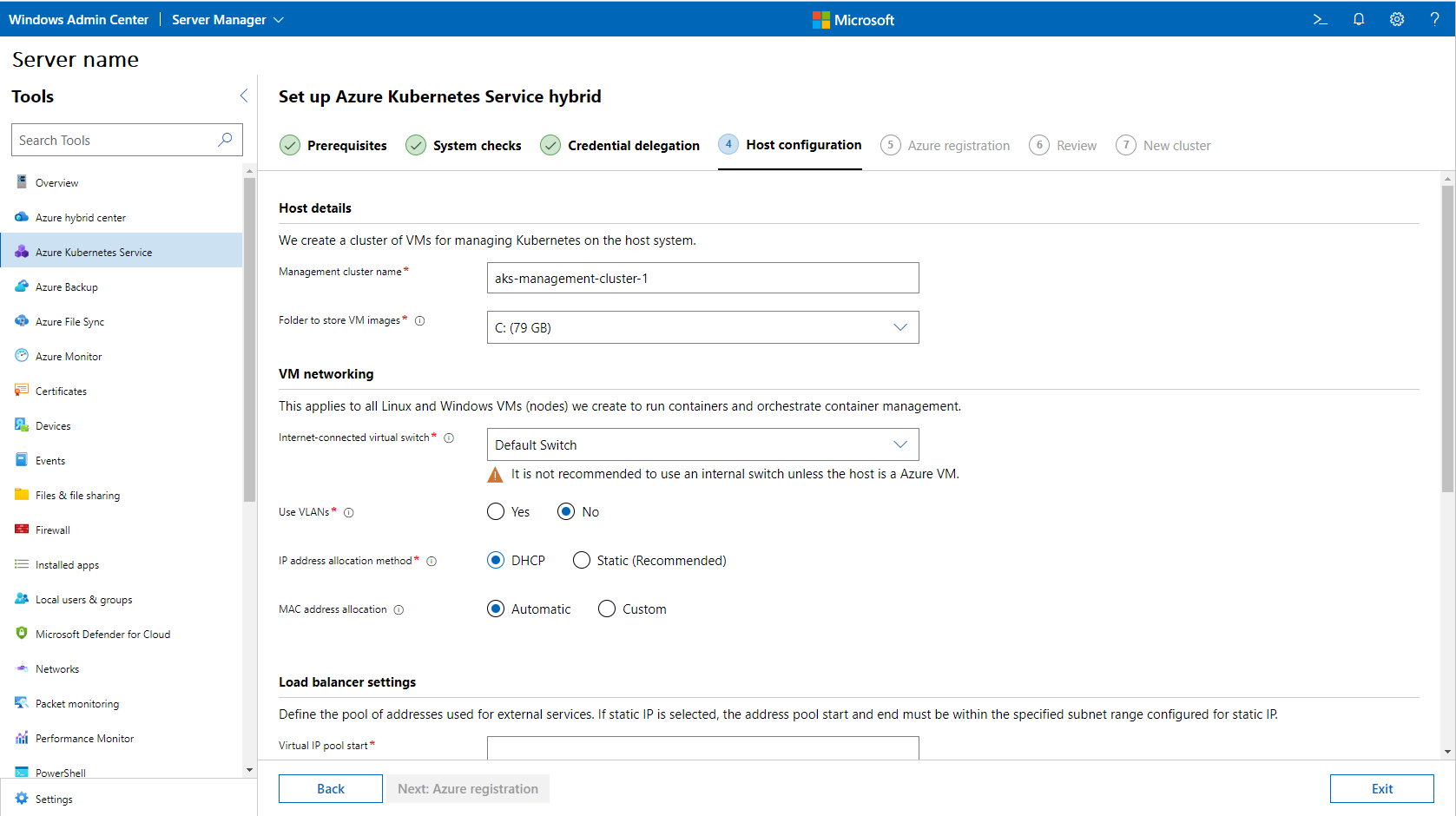 Screenshot that illustrates a DHCP configuration on the Host Configuration page.