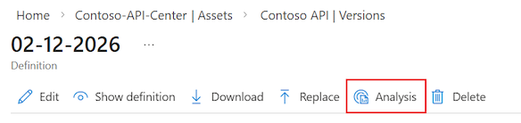 Screenshot of the Analysis tab for an API definition in the Azure portal.