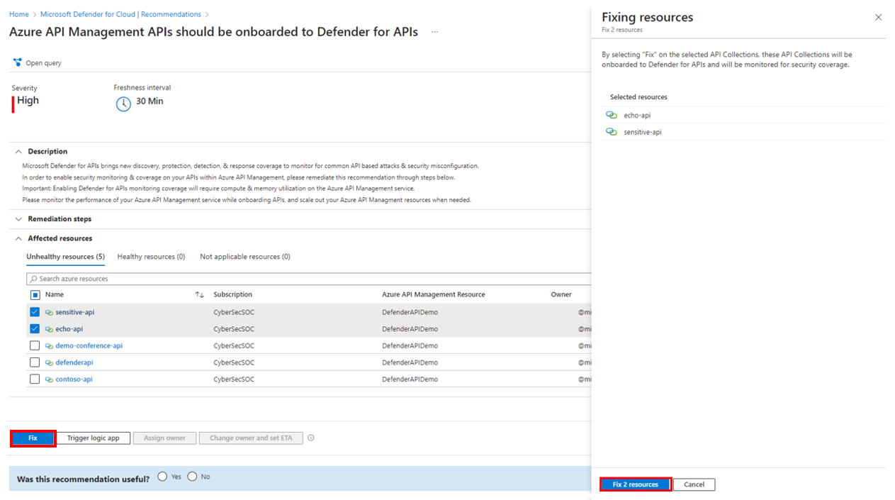 Screenshot of onboarding unhealthy APIs in the portal.