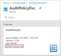 Screenshot of global module property in Azure portal.