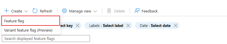 Screenshot of the Azure platform. Create a feature flag.