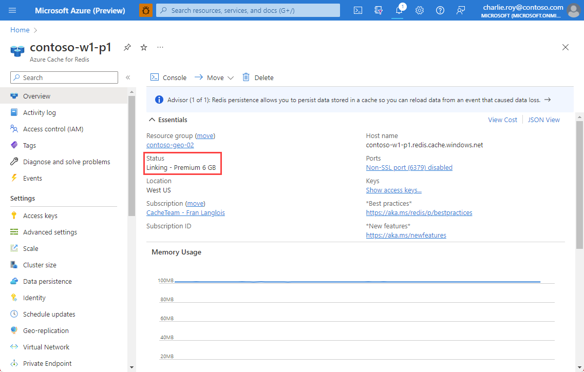 Screenshot that highlights how to view the linking status for the primary and secondary caches.